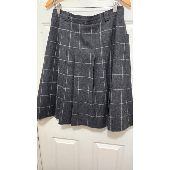 VTG Jobi's Sportswear Y2K 80s 100% Wool Gray Plaid Pleated Knee-Length Skirt Sid - Picture 3 of 8